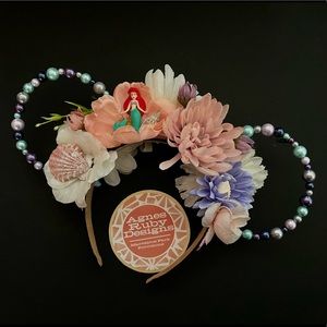 Ariel Little Mermaid Disney Ins Beaded Floral Minnie Mouse Ears OOAK Beach sea